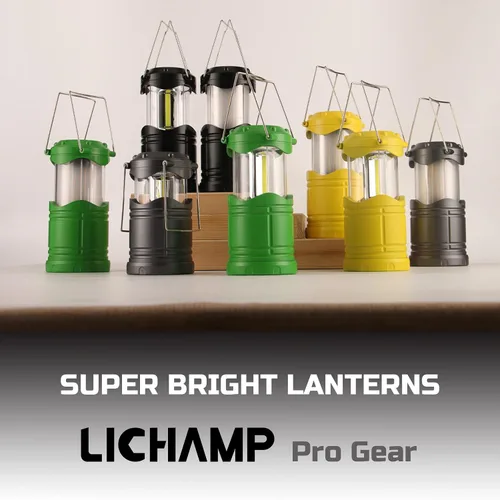 Vista 7 de Lichamp Paquete de 4 linternas LED para campamento, velas plegables sin llama, velas de té, luces de campamento portátiles a batería, kit de Verde