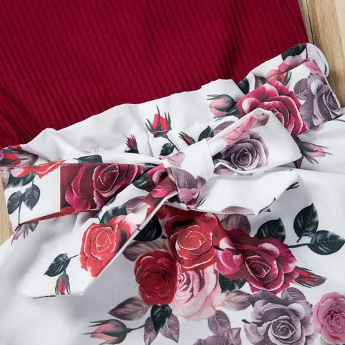 Vista 6 de Conjunto de ropa de 2 piezas para bebé recién nacido, con volantes, pantalones florales, diadema, otoño e invierno