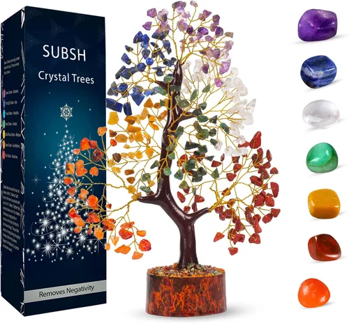 Vista 20 de Árbol de la vida de cristal amatista de 10-12 pulgadas con 2 colgantes de chakra – Bonsái de cristal sanador, árbol del dinero para energía