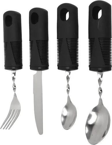 Vista 6 de Parkinson's Aid Weighted Silverware Set with Black Handle, Ergonomic Stainless Steel Adaptive Eating Utensil for Arthritis Patients, Hand Tremor