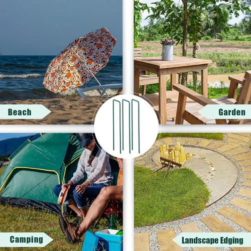 Vista 5 de Therwen 100 estacas de césped de 6 pulgadas para césped artificial, grapas de paisaje verde, galvanizadas a granel, estaca de jardín resistente