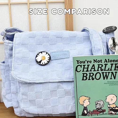 Vista 3 de Bolso bandolera clásico a cuadros para mujer, bolso cruzado vintage de lona, bolso kawaii, artículos esenciales de viaje