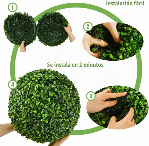 Vista 4 de Goplus 2 bolas topiarias artificiales de 15.7 pulgadas, bolas redondas de boj de imitación para exteriores, esferas de jardín decorativas