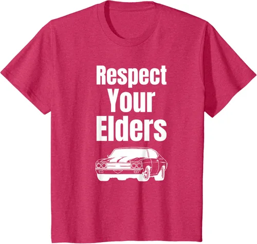 Vista 46 de Divertido regalo de auto para chicos – Respect Your Elders Classic Muscle Car Camiseta, Negro, S