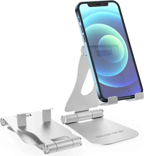 Vista 10 de YOSHINE Soporte para teléfono celular, soporte de teléfono mejorado para escritorio, soporte ajustable para tableta, soporte plegable de aluminio