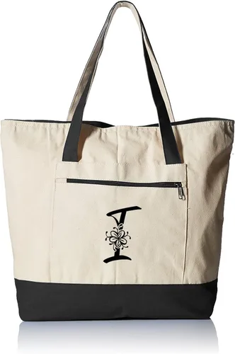 Vista 11 de TBF Bolsa de lona con cremallera grande personalizada con inicial, bolsas de regalo resistentes para mujer