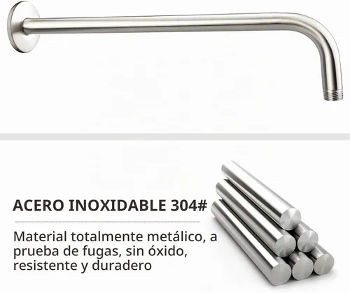 Vista 3 de Voolan Brazo de ducha con brida y cinta de teflón, brazo de extensión de cabezal de ducha para cabezal de ducha fijo de baño, acero inoxidable