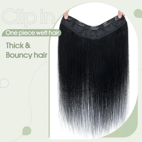 Vista 2 de S-noilite Extensiones de cabello con clip de una pieza, 5 clips, cabeza completa 3/4, trama en V, red de encaje de cabello más grueso, cabello #01