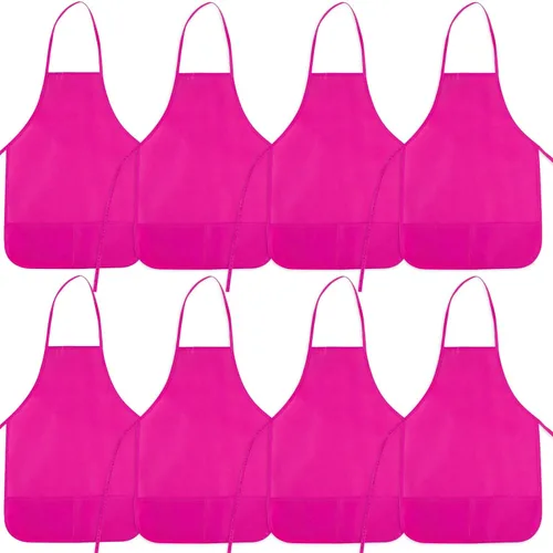 Vista 9 de 12 piezas de delantales para niños de color rojo rosa con 2 bolsillos amplios para arte, actividades de pintura, manualidades en la cocina Rosa Rojo