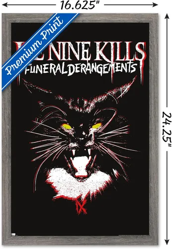 Vista 3 de Ice Nine Kills - Póster de pared con diseño de gato, 22.4 pulgadas de largo x 14.7 pulgadas de ancho, versión enmarcada de madera de granero Versión