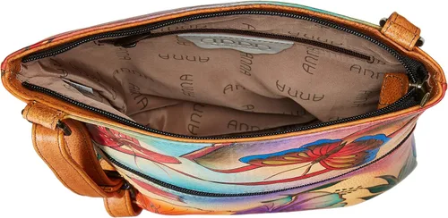 Vista 5 de Anna by Anuschka Women's Genuine Leather Slim Cross Shoulder Bag - Hand Painted Original Artwork Exterior