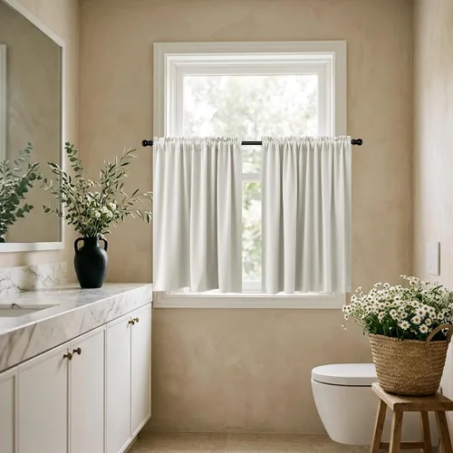 Vista 40 de Cortinas de café KOUFALL de 18 x 24 pulgadas para tratamientos de ventanas pequeñas, niveles de cortinas bohemias opacas para ventanas de RV y Beige