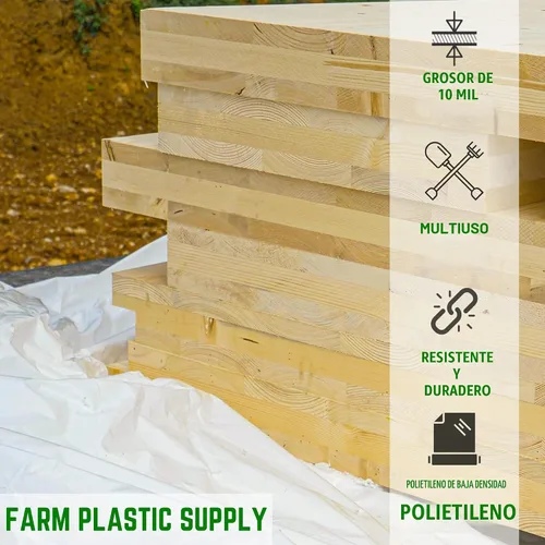 Vista 2 de Farm Plastic Supply - Láminas de plástico blanco - 10 mil - (10' x 100') - Láminas de plástico grueso, película de polietileno resistente, cubierta