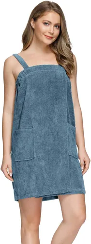 Vista 2 de Zexxxy Vestido de toalla para bañoducha para mujer con correas cierre ajustable, ligero, hasta la rodilla, tallas S-XXXL