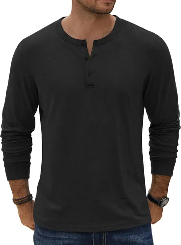 Vista 20 de COOFANDY Camiseta Henley de Manga Larga para Hombre Camisas Pullover Casuales Ligeras Camisetas Básicas Suaves Elásticas Tops de Otoño