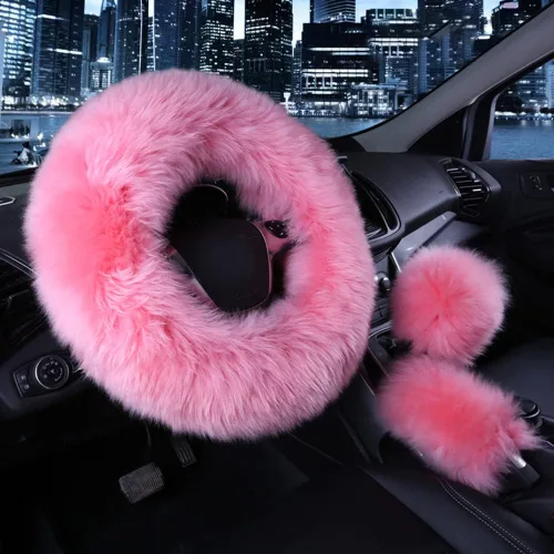 Vista 15 de Funda para volante y para palanca de cambios y freno de mano de automóvil por Younglingn, 1 set de 3 unidades multicolor con lana sintética, de moda