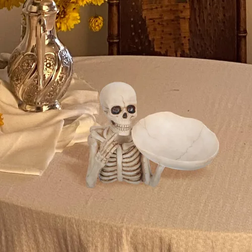 Vista 4 de Bandeja de almacenamiento de calavera, decoración de Halloween, material de resina, forma de esqueleto vívido