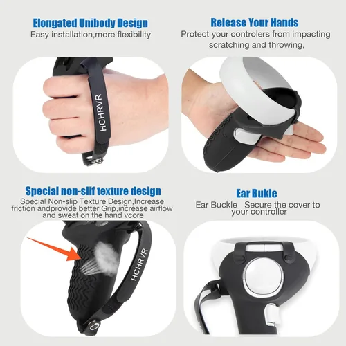 Vista 3 de VR Accessories Suitable for Oculus Quest 2VR Controller Grips CoverVR Shell CoverVR Facial Vent Interface Bracket Accessories 3-in-1 SetBlack8Pcs Set
