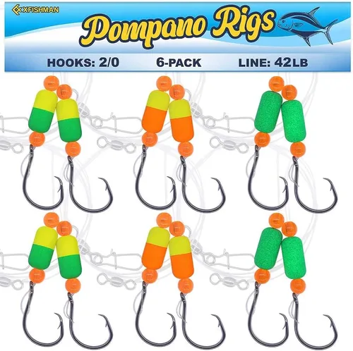 Vista 14 de Aparejos Pompano para Pesca de Surf en Agua Salada con Gancho de Doble Círculo y Espacio Amplio - Juego de 6 Accesorios de Pesca de Surf