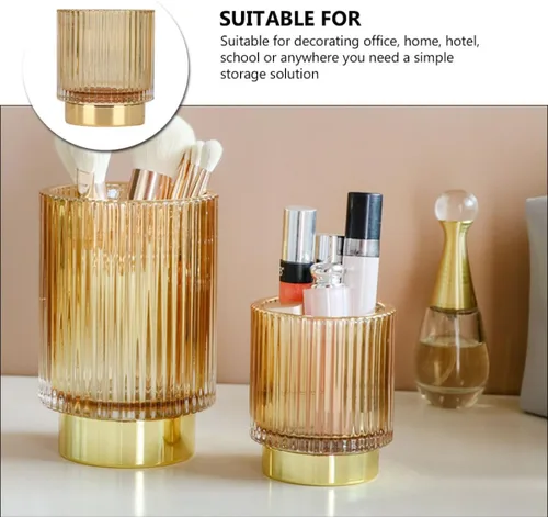 Vista 7 de Thickened Amber Glass Makeup Brush Holder Large Pen and Cosmetic Organizer for Vanity Desktop Storage