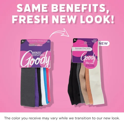Vista 2 de Goody Envolturas básicas para la cabeza, 6 unidades, tonos neutros, sujeción suave sin daños, bandas elásticas para la cabeza para mujeres