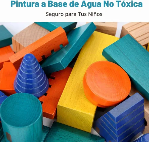 Vista 6 de Xylolin Juego de bloques de construcción de castillo de madera, juguete de bloques apilables de madera de haya maciza grande, juego de construcción