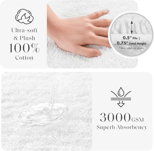 Vista 3 de Madison Park Splendor - Alfombra de baño reversible 100% algodón Blanco