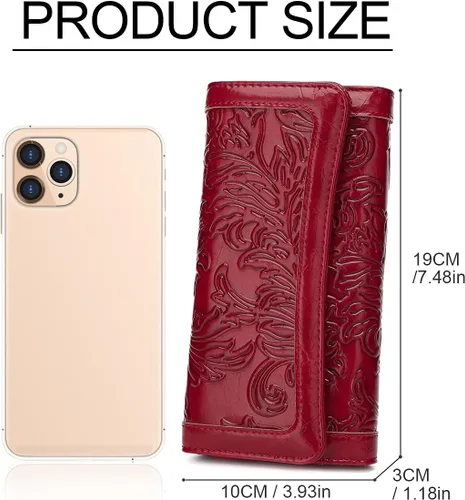 Vista 22 de MEITRUE Cartera de cuero para mujer, con bloqueo RFID, triple pliegue, con relieve, soporte para tarjetas, organizador de chequera para teléfono