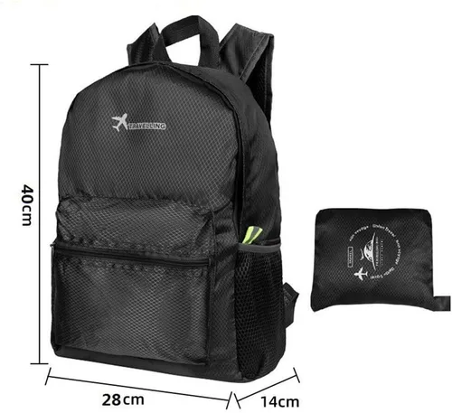 Vista 2 de Mochila plegable impermeable para senderismo, mochila de día para viajes al aire libre, negra
