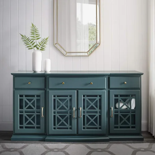 Vista 2 de WALKER EDISON Moderno aparador de madera con puerta de cristal para sala de estar o vestíbulo, consola de servicio y almacenamiento con puertas