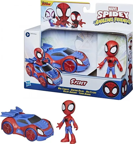 Vista 3 de Figura de acción Marvel Spidey and His Amazing Friends Spidey y vehículo de rastreador web, para niños a partir de 3 años