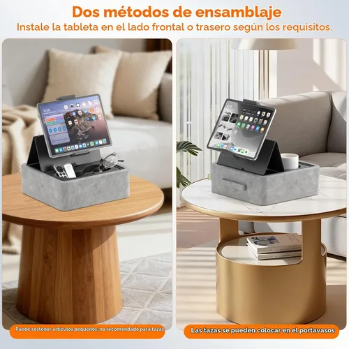 Vista 3 de KDD Soporte de almohada para tableta, soporte ajustable para iPad para cama, regazo y escritorio con dos portavasos y bandeja de almacenamiento