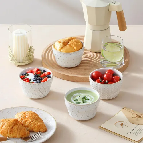 Vista 7 de MALACASA LYDIA 8 oz Ceramic Bouillon Cups, Small Dessert Bowls Set of 4