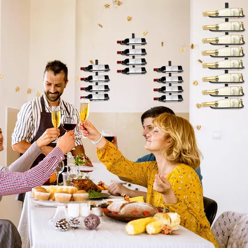 Vista 3 de Estante para vino montado en la pared para 8 botellas de vino, almacenamiento de metal para colgar en la pared, estante organizador de vino