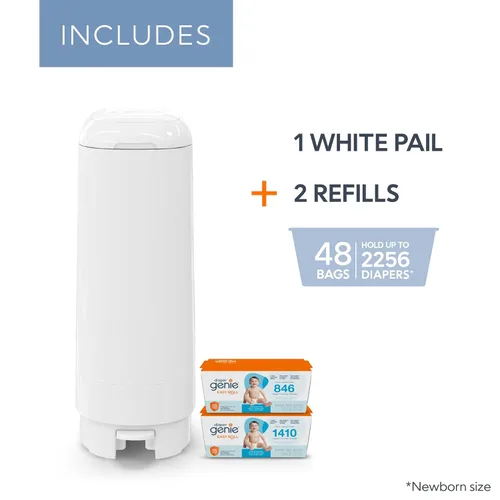 Vista 2 de Diaper Genie Juego de regalo exclusivo Incluye recarga fácil de rollo con 48 bolsas Capacidad para hasta 2256 pañales para recién nacidos