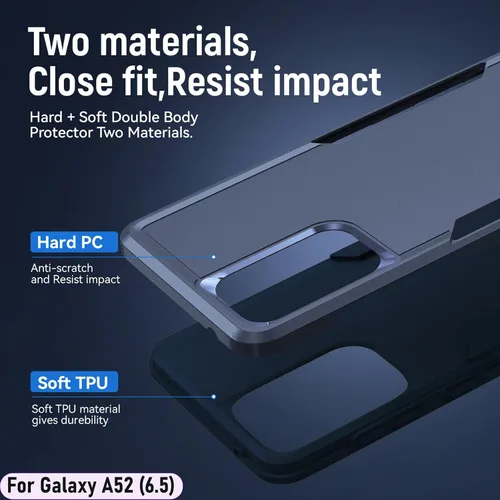 Vista 3 de Funda híbrida de doble capa para Galaxy A52 (5G) de 6.5 pulgadas de grado militar resistente a los golpes con 1 soporte magnético para automóvil y 2