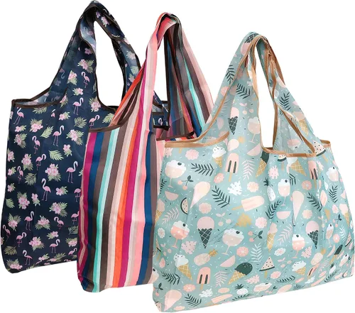 Vista 9 de Wrapables Bolsas de compras reutilizables de nylon grandes ecológicas (juego de 3)
