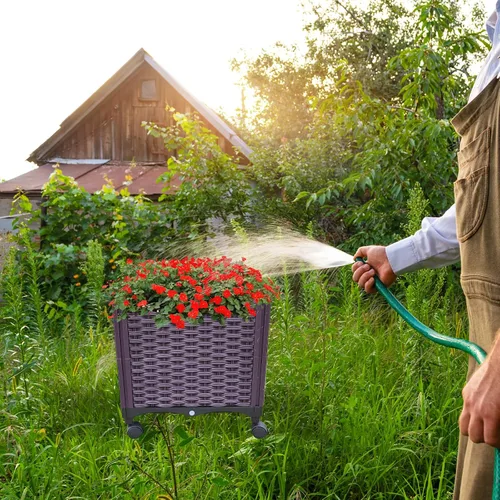 Vista 7 de Doppy Cama de jardín elevada de plástico, macetas profundas con ruedas, macetas móviles para plantas de interior y exterior, cajas de jardín