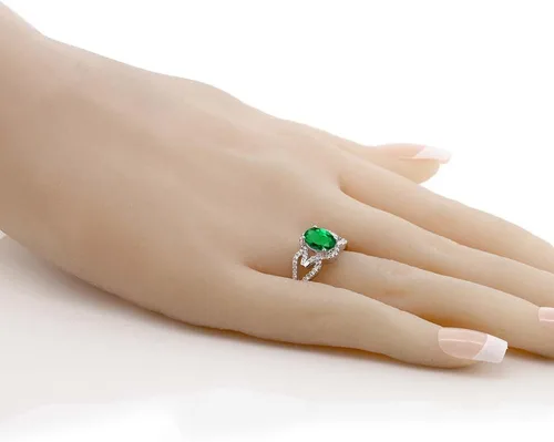 Vista 3 de Gem Stone King Anillo de plata de ley 925 con esmeralda simulada verde para mujer, 2.12 quilates (disponible en 5,6,7,8,9), Metal Gema, esmeralda