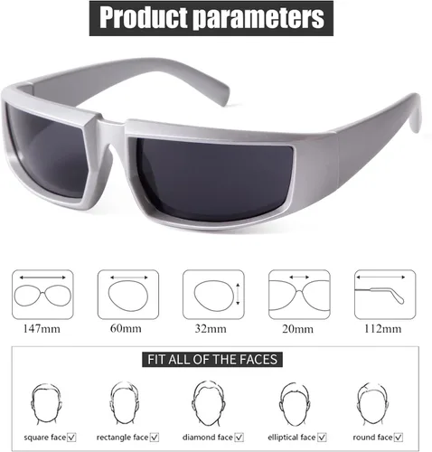 Vista 3 de JUDOO Y2K Rectangle Sunglasses Silver Futuristic Sports Wrap Around Glasses for Women Men