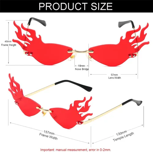Vista 3 de NIDOVIX Lentes de sol de llama de fuego para mujeres y hombres, retro sin montura para fiesta de Halloween, gafas de sol rojas divertidas