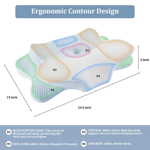 Vista 3 de Almohada cervical para el cuello, almohadas ergonómicas de espuma viscoelástica para aliviar el dolor de cuello y hombros, diseño ortopédico