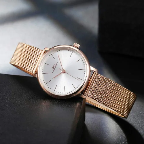 Vista 5 de Relojes de pulsera de acero inoxidable para mujer, de cuarzo, impermeable, diseño único, de malla, reloj femenino