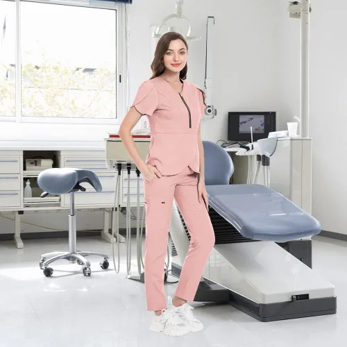 Vista 7 de niaahinn Conjunto de ropa quirúrgica elástica con cuello en V y pantalones quirúrgicos, uniforme médico para enfermeras, trabajo para mujeres