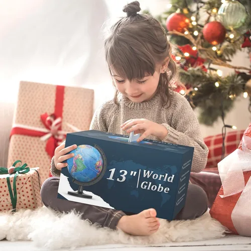 Vista 2 de Globo de 33 cm para niños y adultos, globo mundial interactivo para niños con base estable de metal pesado, superficie HD impermeable y escribible