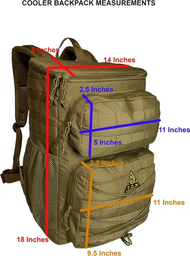 Vista 5 de Mochila enfriadora, táctica, aislada. Resistente, extra grande, a prueba de fugas para senderismo, camping, playa. Bono, herramienta multiusos
