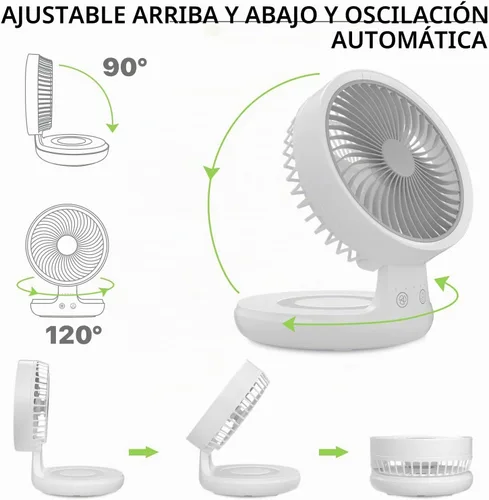 Vista 6 de Magshion Ventilador de escritorio plegable de 7.5 pulgadas con luz nocturna, ventilador pequeño oscilante de 120°, 4 velocidades, alimentado por USB