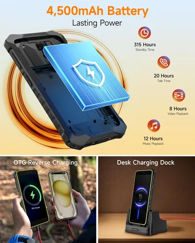 Vista 4 de Ulefone RugKing 2 Pro - Teléfono resistente, 8 (4+4) GB+128 GB Octa-Core, 4500 mAh, teléfono impermeable Android 15, pantalla HD+ Corning Gorilla