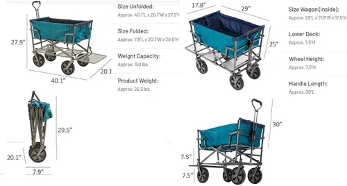 Vista 7 de MacSports Carritos de Dos Pisos Resistentes Plegables para Exteriores Carrito Plegable Portátil Ligero Carrito Utilitario, Carrito Deportivo Todo