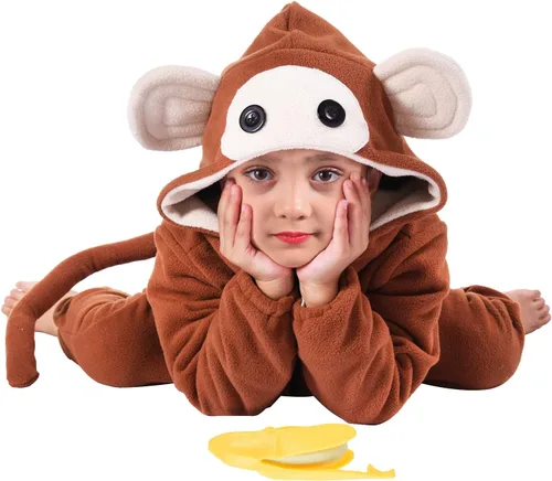 Vista 9 de Mono de mono para niños, niñas, mono de animal, traje de Navidad para niños pequeños con accesorios de plátano